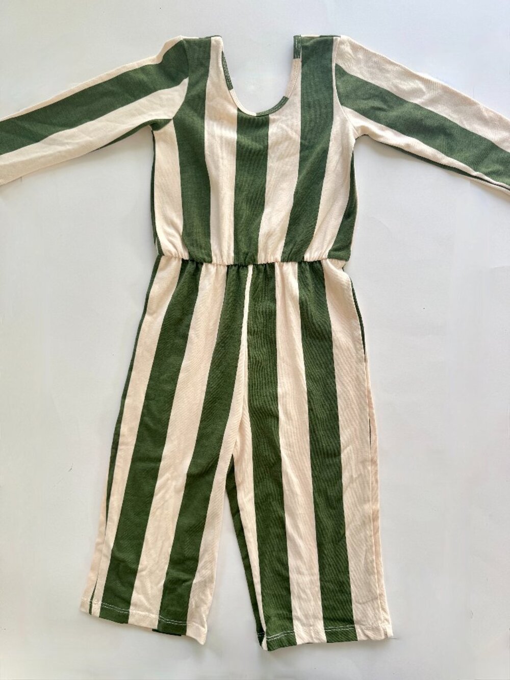 Alice + Ames Girls Striped Jumpsuit Sz 4T Green Cream Long Sleeve Romper
